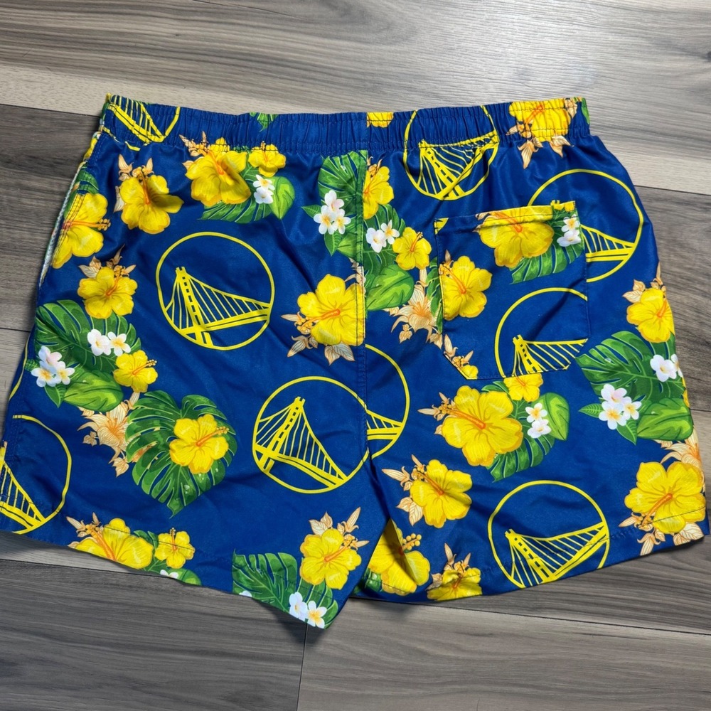 Golden State Warriors NBA Mens Large Swim Trunks Blue Floral Board Shorts